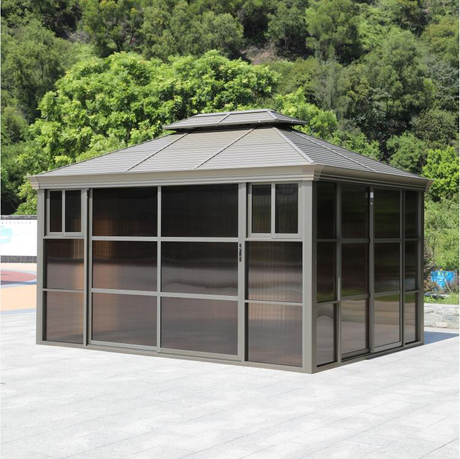 Gazebo de casa de alumínio de 3 x 4 m com portas de correr